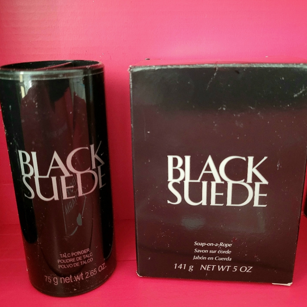 Avon-Black Suede Talc and Soap-on-a-rope.